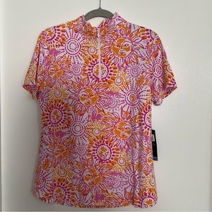 IBKUL Sunny Day Print Short Sleeve Mock Neck Golf Top.  Sz L. NWT